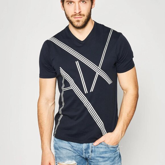ARMANI EXCHANGE MAVY 'CONTRASTING LOGO' T-SHIRT (NWT) MEDIUM - Picture 1 of 5